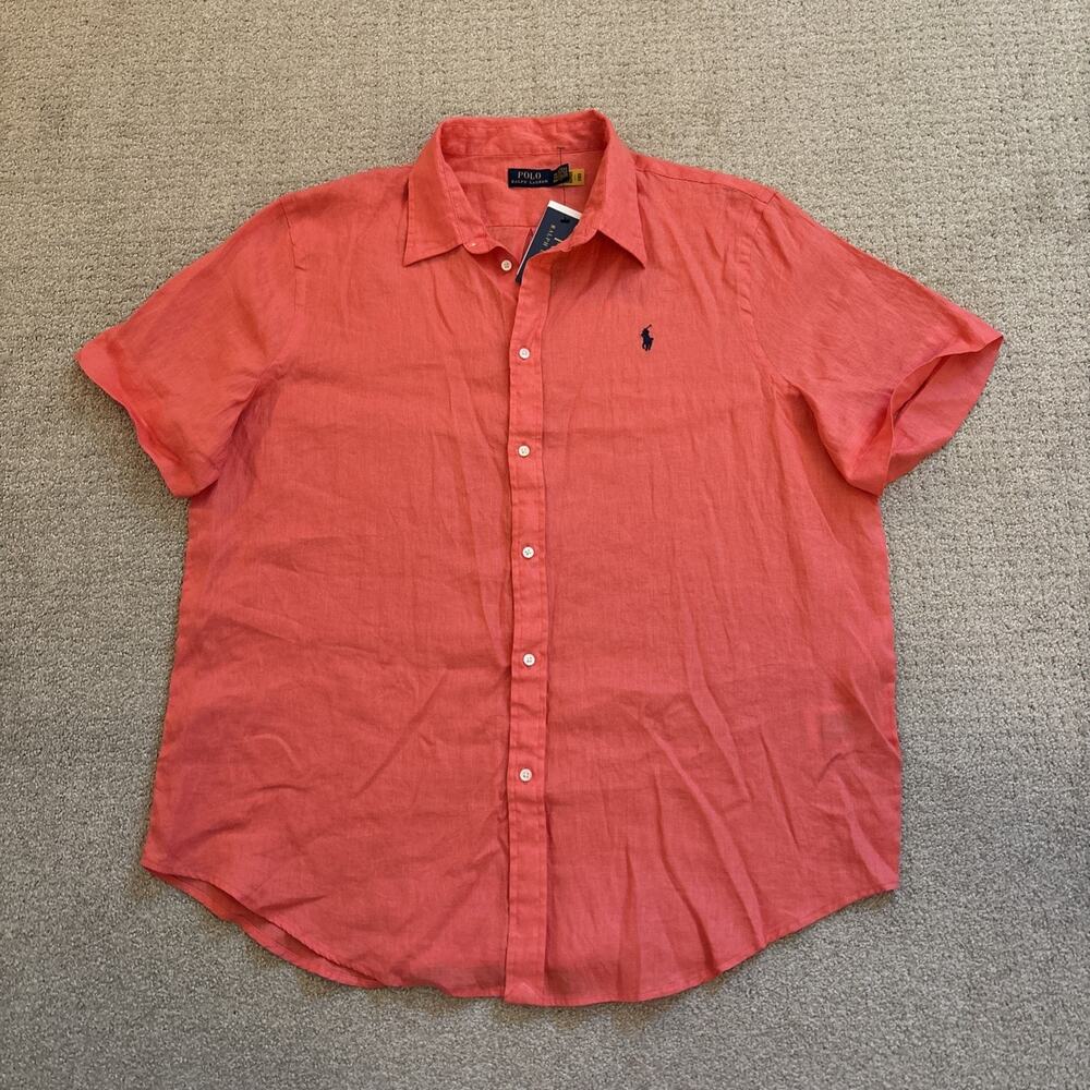 Polo Ralph Lauren Linen Shirt Mens XXL Short Sleeve Button Down Ruby Coral NWT